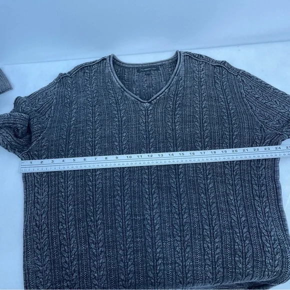 John Varvatos USA Men’s XL Cotton Linen Blend Cable Knit V-Neck Sweater
